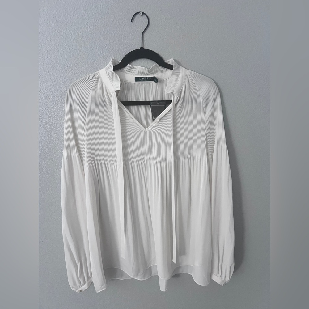 Ralph Lauren White Pleated Blouse